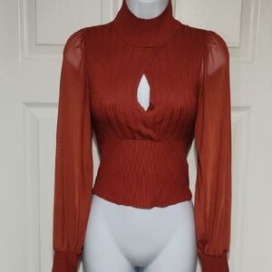 Almost Famous Rust Keyhole Blouse